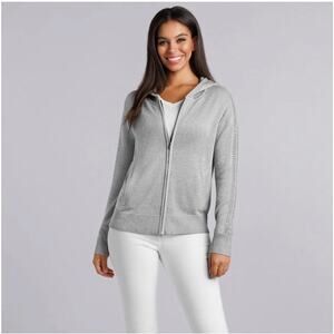 Buttercloth Sweater Womens Large Gray Timeless Charm Zip Hoodie Knit Wool Luxury